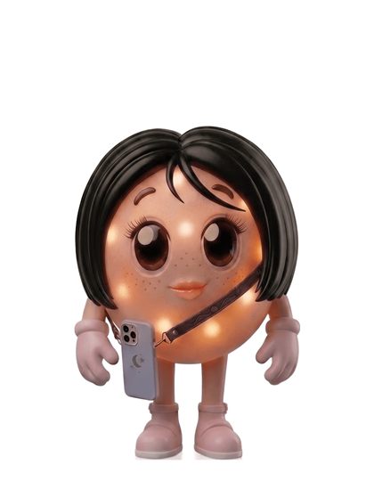 アカリン。黒髪でスマホを下げたキャラクター