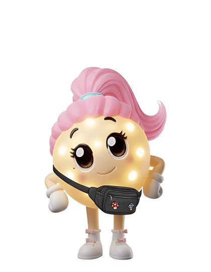 ヒカリン。ピンクの髪で黄色く光るキャラクター
